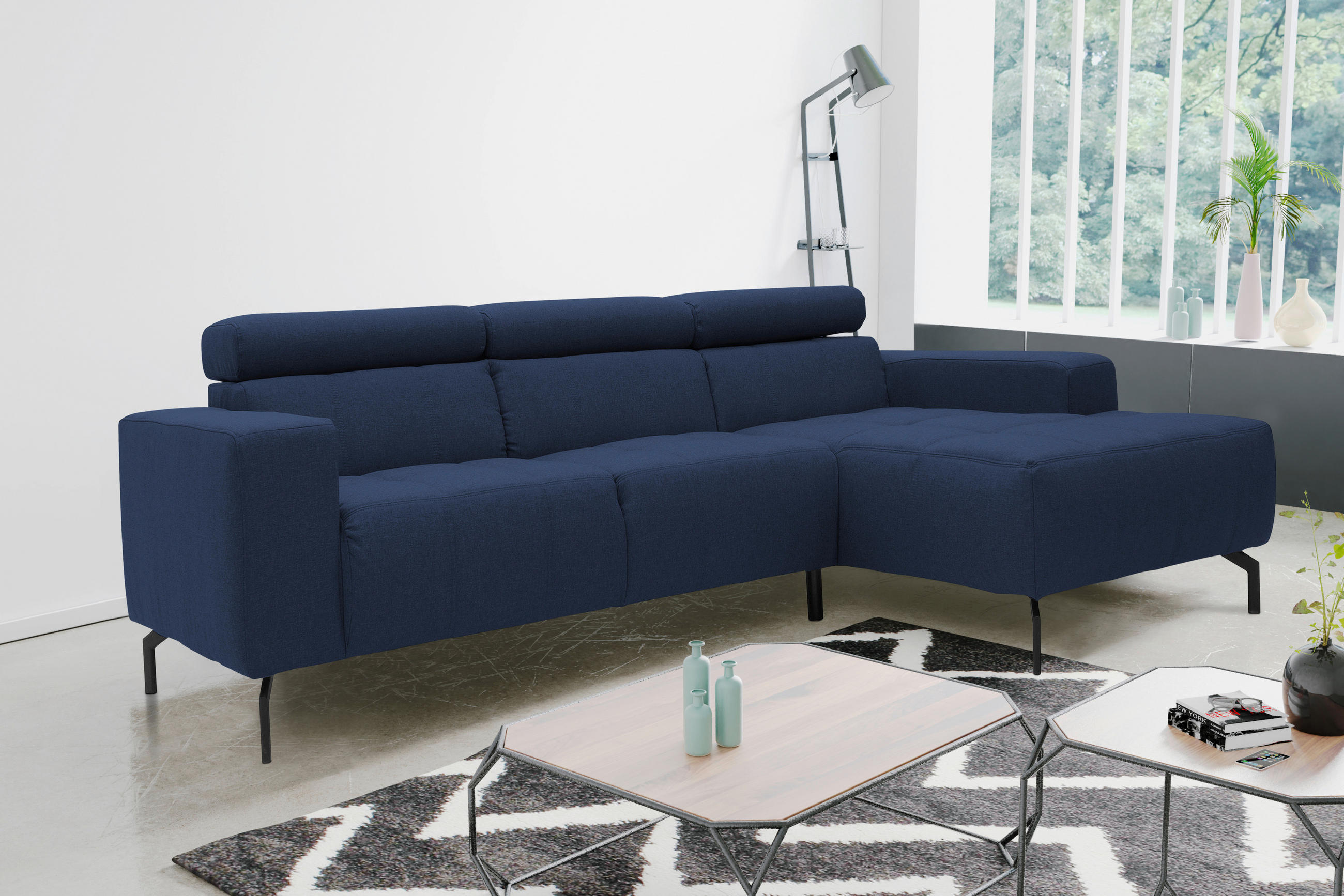 ECKSOFA Dunkelblau Webstoff  - Schwarz/Dunkelblau, Design, Textil/Metall (292/175cm) - MID.YOU