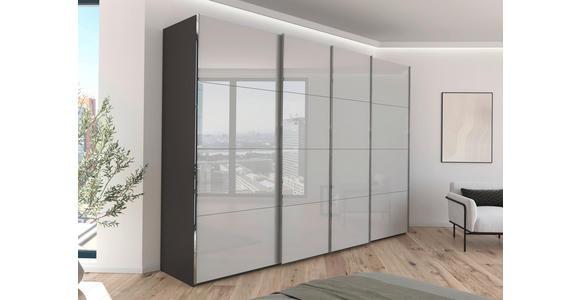 SCHWEBETÜRENSCHRANK 316/235/68 cm 4-türig Graphitfarben, Hellgrau  - Chromfarben/Hellgrau, Design, Glas/Holzwerkstoff (316/235/68cm) - Novel