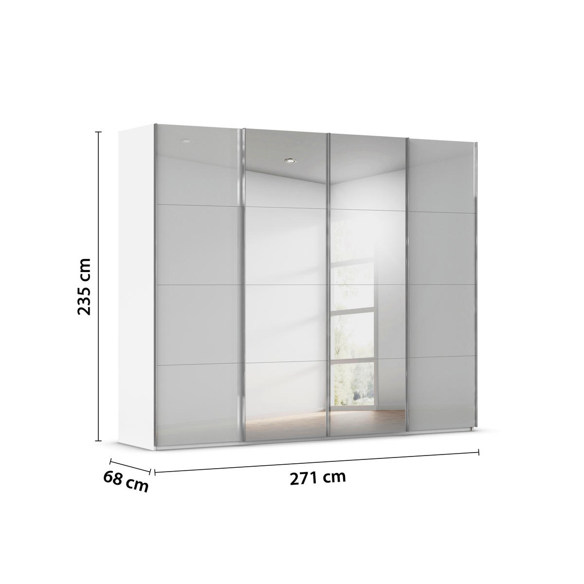 SCHWEBETÜRENSCHRANK 271/235/68 cm 4-türig Grau, Weiß  - Chromfarben/Weiß, Design, Glas/Holzwerkstoff (271/235/68cm) - Novel