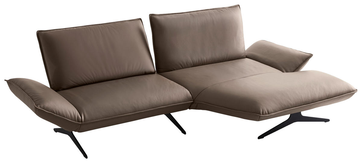 ECKSOFA Braun Echtleder Rücken echt  - Beige/Schwarz, Design, Leder/Metall (290/149cm) - Koinor