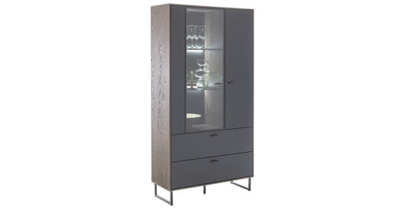 VITRINE in furniert Eiche Schwarz, Eichefarben - Eichefarben/Anthrazit, Design, Glas/Holz (98/185/37cm) - Novel