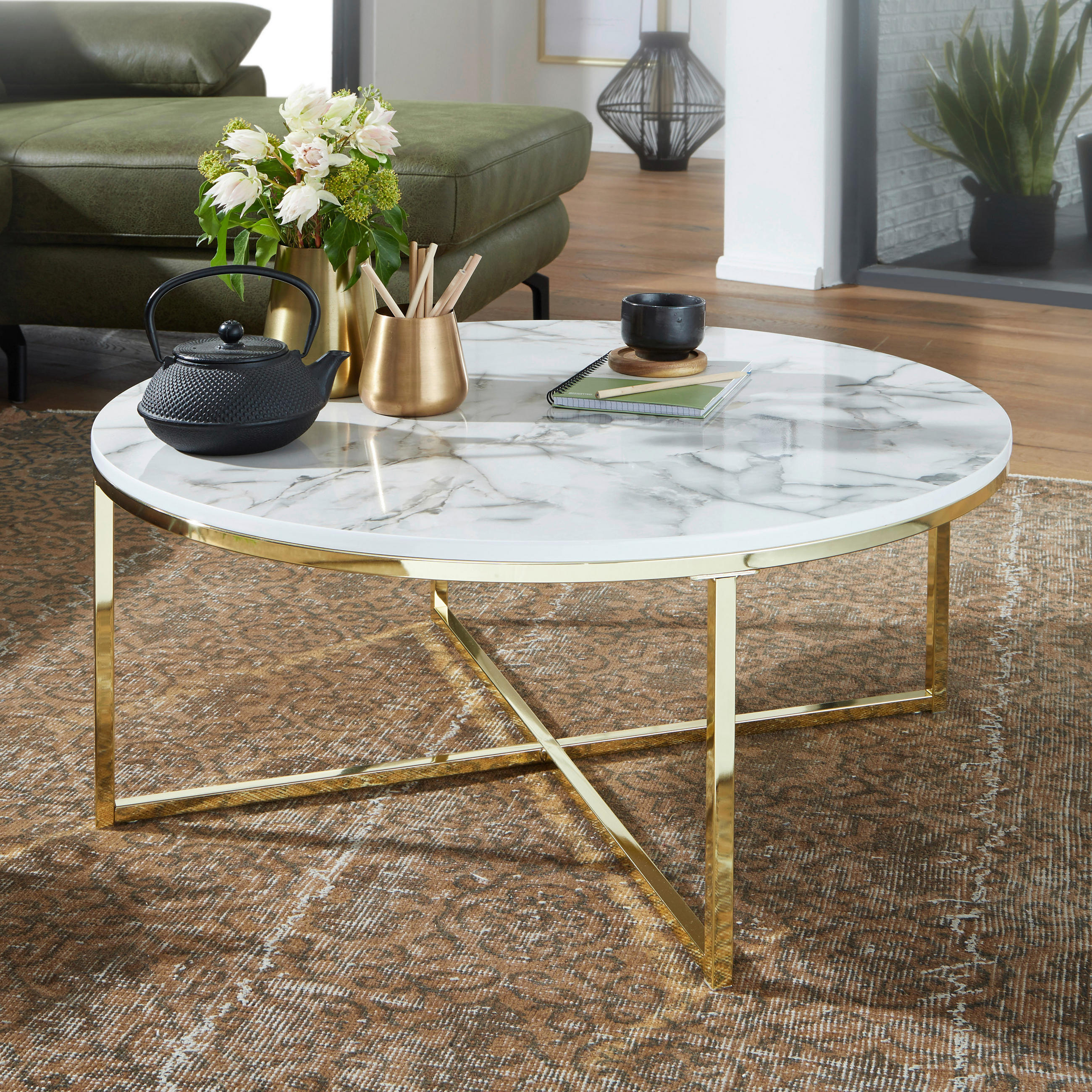 COUCHTISCH rund Weiß  - Goldfarben/Weiß, KONVENTIONELL, Holzwerkstoff/Metall (80/36cm) - MID.YOU
