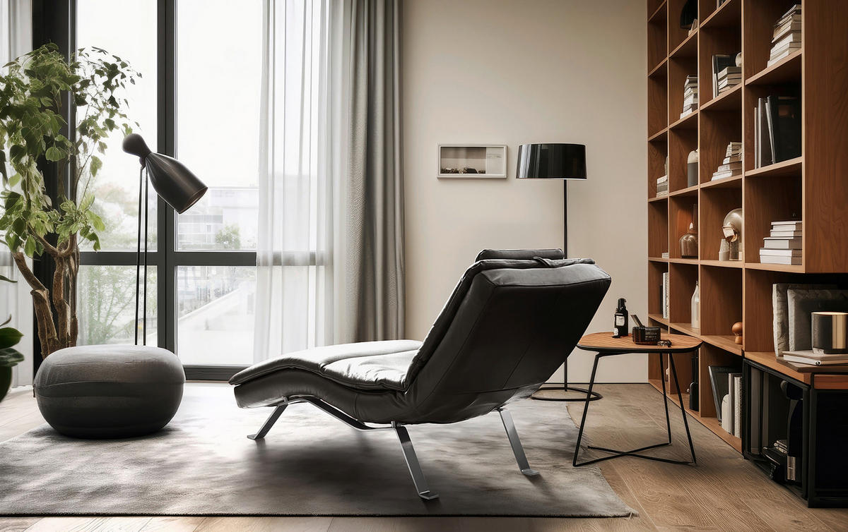 RELAXLIEGE in Echtleder Dunkelbraun  - Dunkelbraun/Silberfarben, Design, Leder/Metall (65/95/171cm) - Celina Home