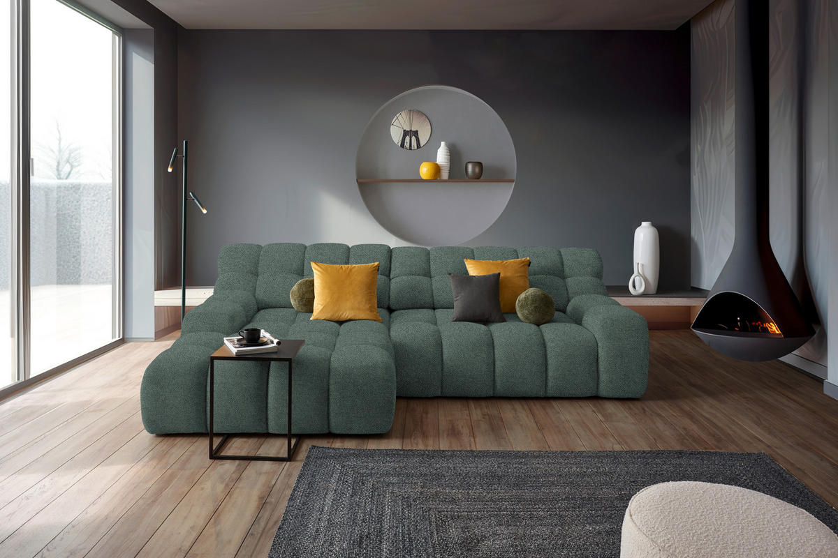 ECKSOFA in Webstoff Grün  180/297 cm  - Schwarz/Grün, MODERN, Kunststoff/Textil (180/297cm) - Welnova