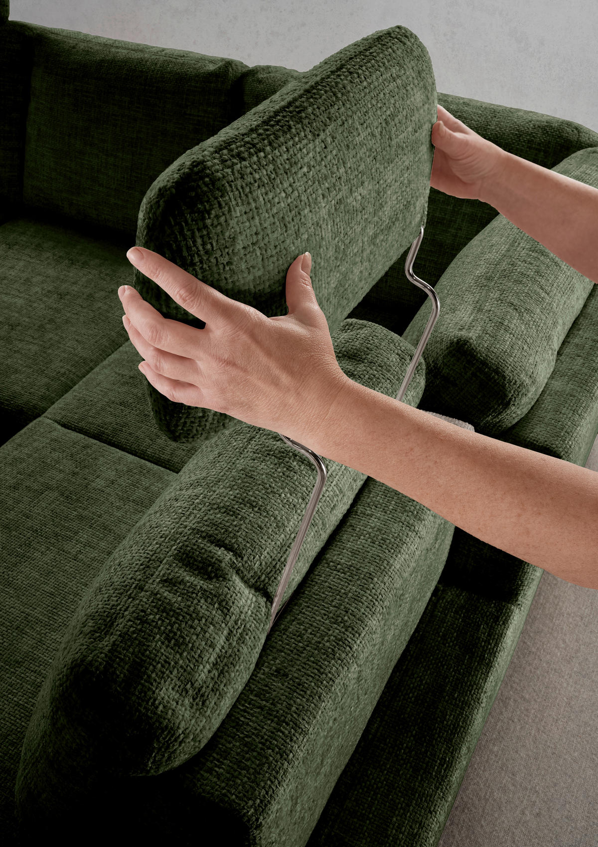ECKSCHLAFSOFA in Struktur Dunkelgrün  - Wildeiche/Dunkelgrün, MODERN, Holz/Textil (265/206cm) - Livetastic