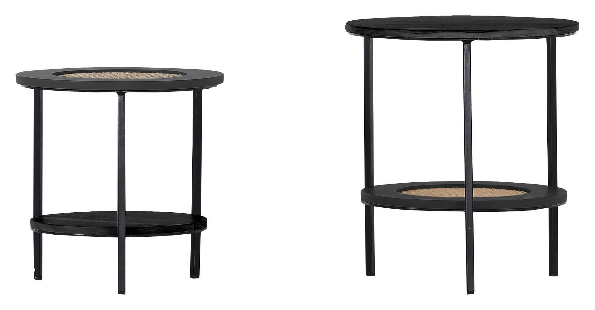 BEISTELLTISCHSET Rattan rund Naturfarben, Schwarz  - Schwarz/Naturfarben, KONVENTIONELL, Holz/Holzwerkstoff (46/39/46/39/51/40cm) - Carryhome