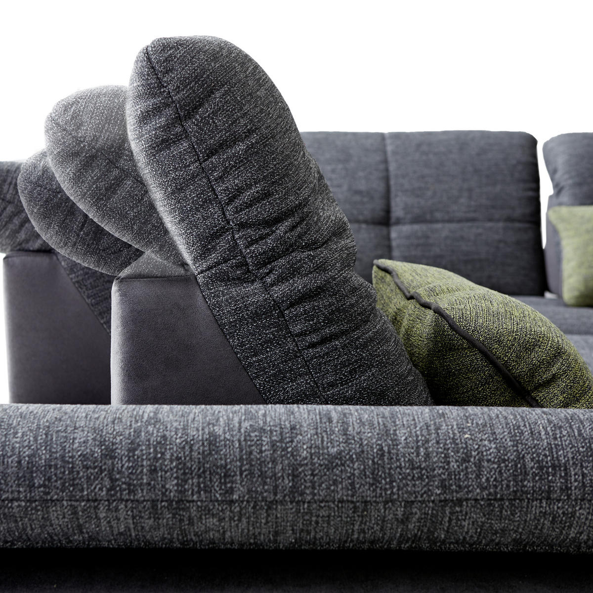 ECKSOFA Schwarz, Dunkelgrau Chenille, Mikrofaser  - Chromfarben/Dunkelgrau, Design, Textil (242/313cm) - Xora
