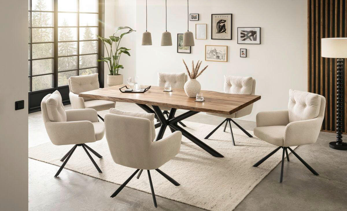 ARMLEHNSTUHL  in Eisen Cord  - Creme/Schwarz, KONVENTIONELL, Textil/Metall (60/95/67cm) - MID.YOU