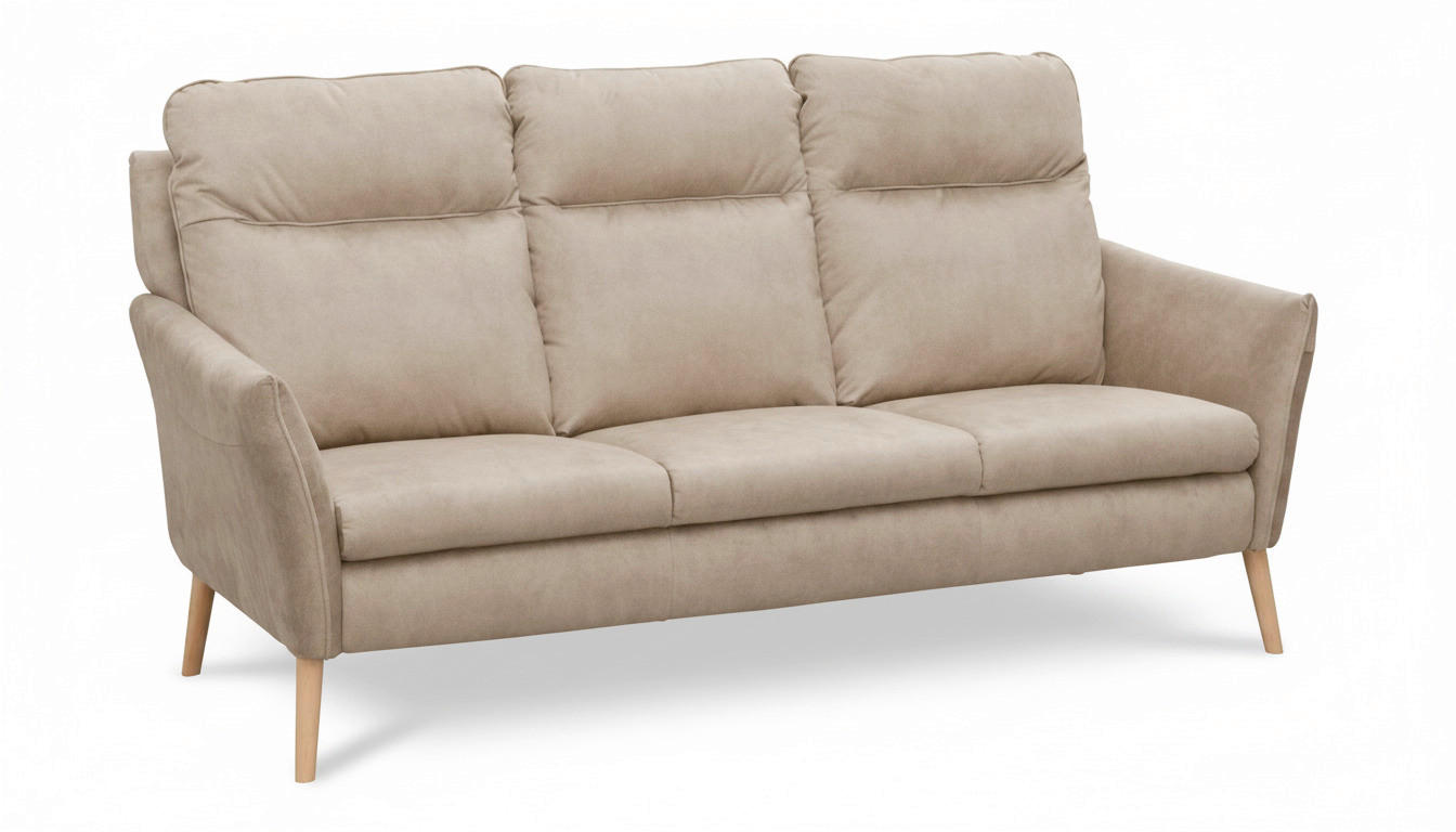 3-SITZER-SOFA  in Mikrofaser Beige Skandinavisch, Modern  - Beige/Buchefarben, Design, Holz/Textil (202/110/92cm) - Livetastic