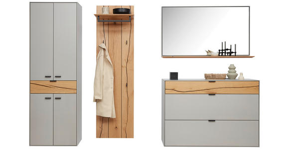 GARDEROBE 4-teilig in 265,7/205,5/37,1 cm - Wildeiche/Grau, Design, Glas/Holz (265,7/205,5/37,1cm) - Dieter Knoll