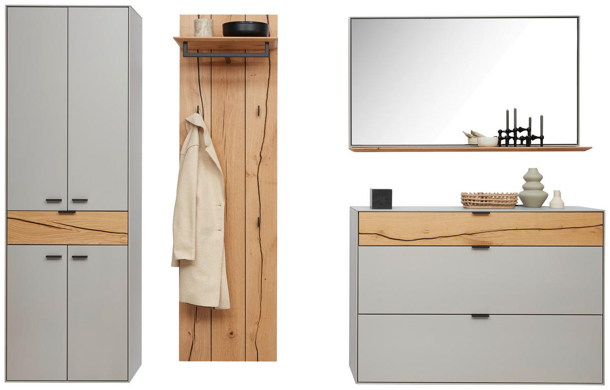 GARDEROBE 4-teilig  in 265,7/205,5/37,1 cm  - Wildeiche/Grau, Design, Glas/Holz (265,7/205,5/37,1cm) - Dieter Knoll