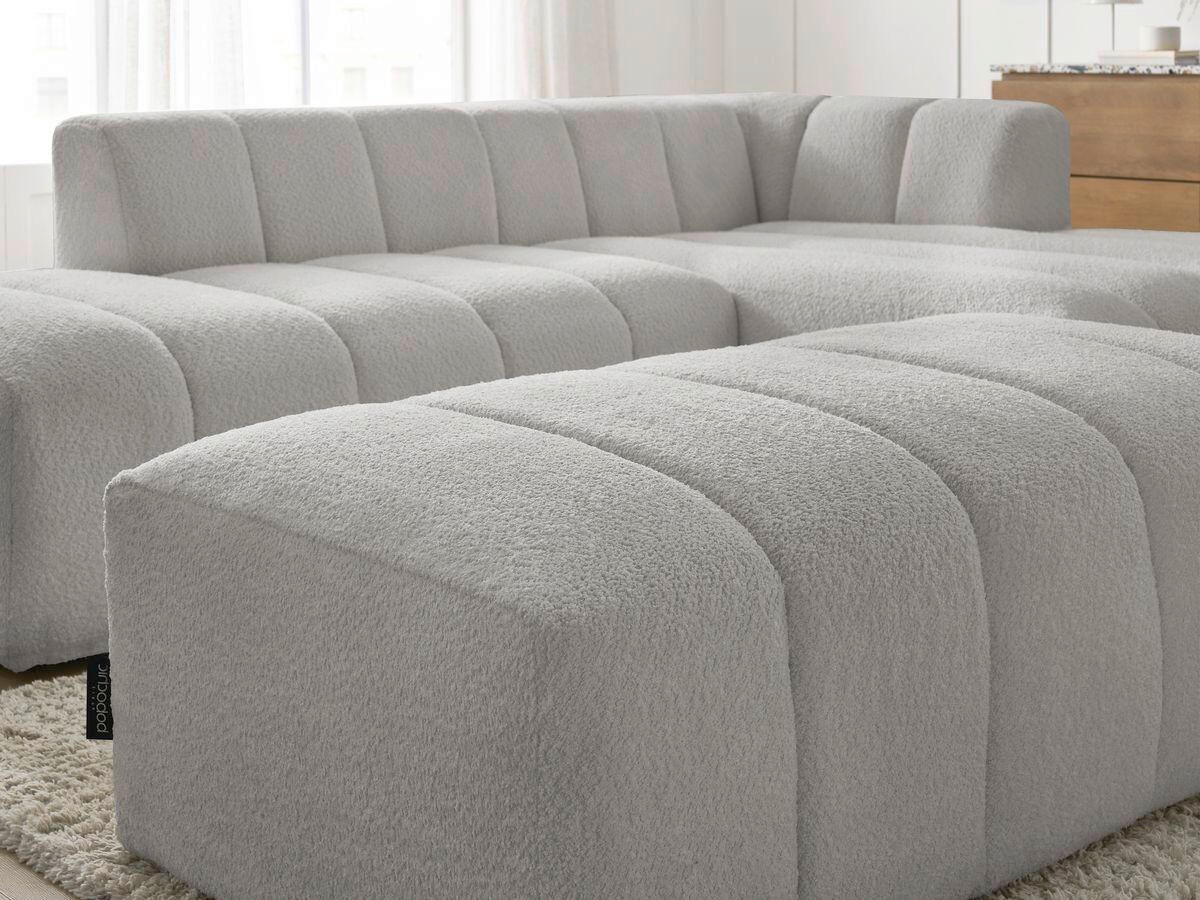 ECKSOFA Ottomane rechts  ANNECY Hellgrau Bouclé  - Hellgrau/Schwarz, MODERN, Kunststoff/Textil (262/170cm)
