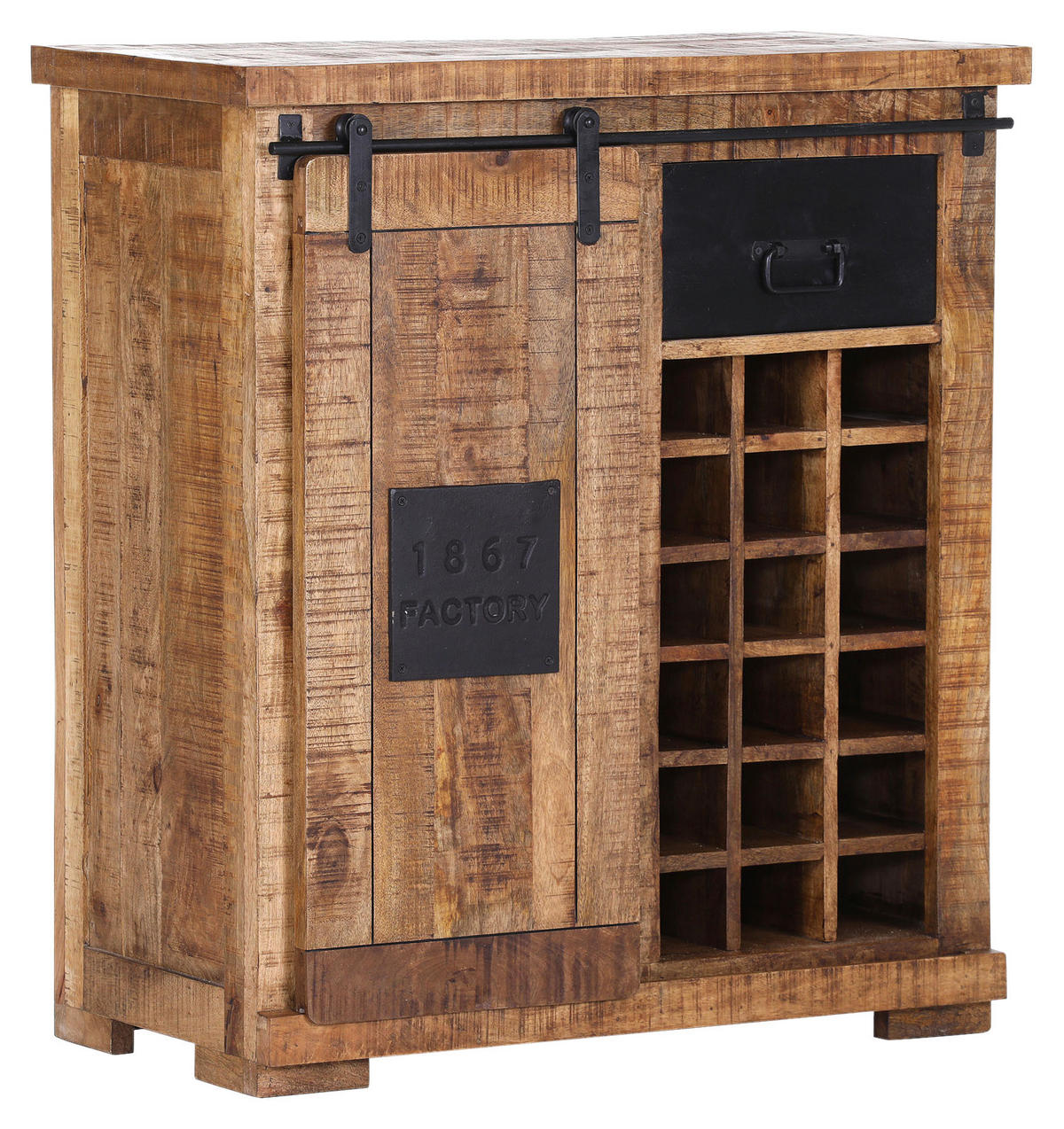 WEINSCHRANK Mangoholz massiv Naturfarben, Schwarz  - Schwarz/Naturfarben, KONVENTIONELL, Holz/Holzwerkstoff (90/100/45cm) - Landscape