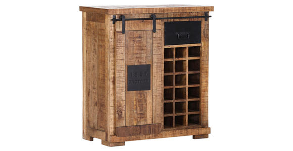 WEINSCHRANK Mangoholz massiv Naturfarben, Schwarz  - Schwarz/Naturfarben, KONVENTIONELL, Holz/Holzwerkstoff (90/100/45cm) - Landscape