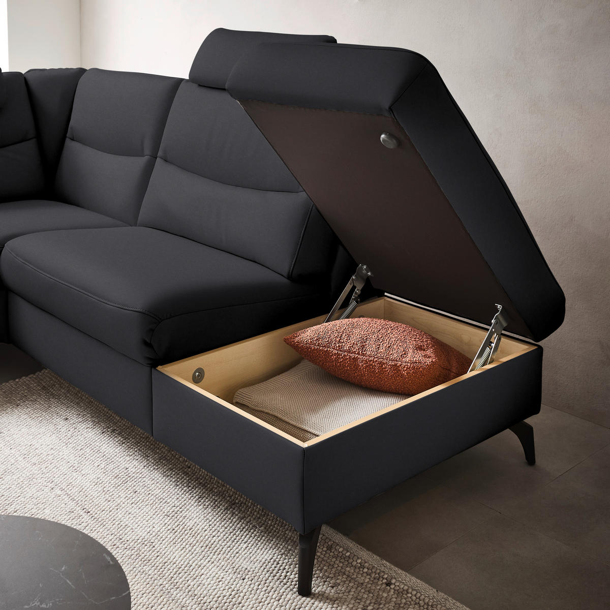 ECKSOFA  in Echtleder Schwarz  280/249 cm  - Anthrazit/Schwarz, Design, Leder/Metall (280/249cm) - Himolla Komfortklass