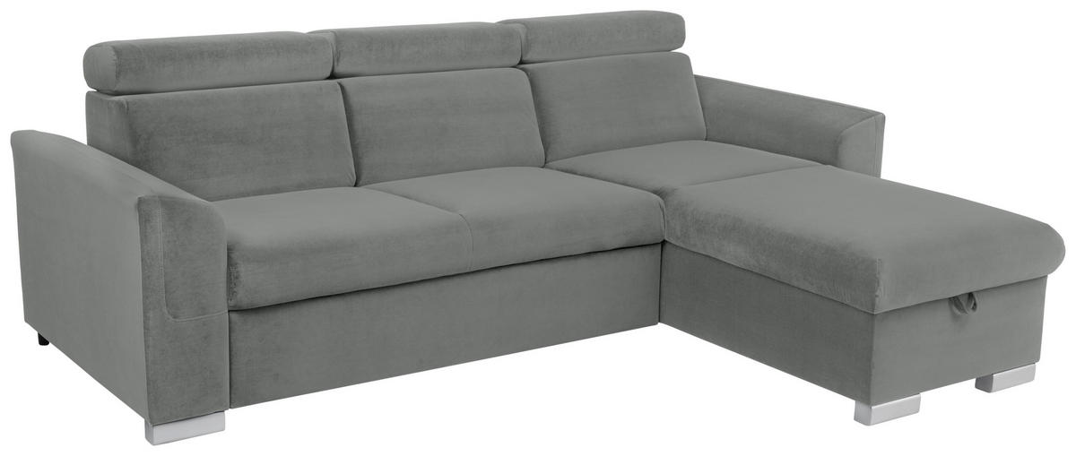 ECKSOFA Velours Grau  - Alufarben/Grau, Design, Holz/Textil (243/186cm) - MID.YOU