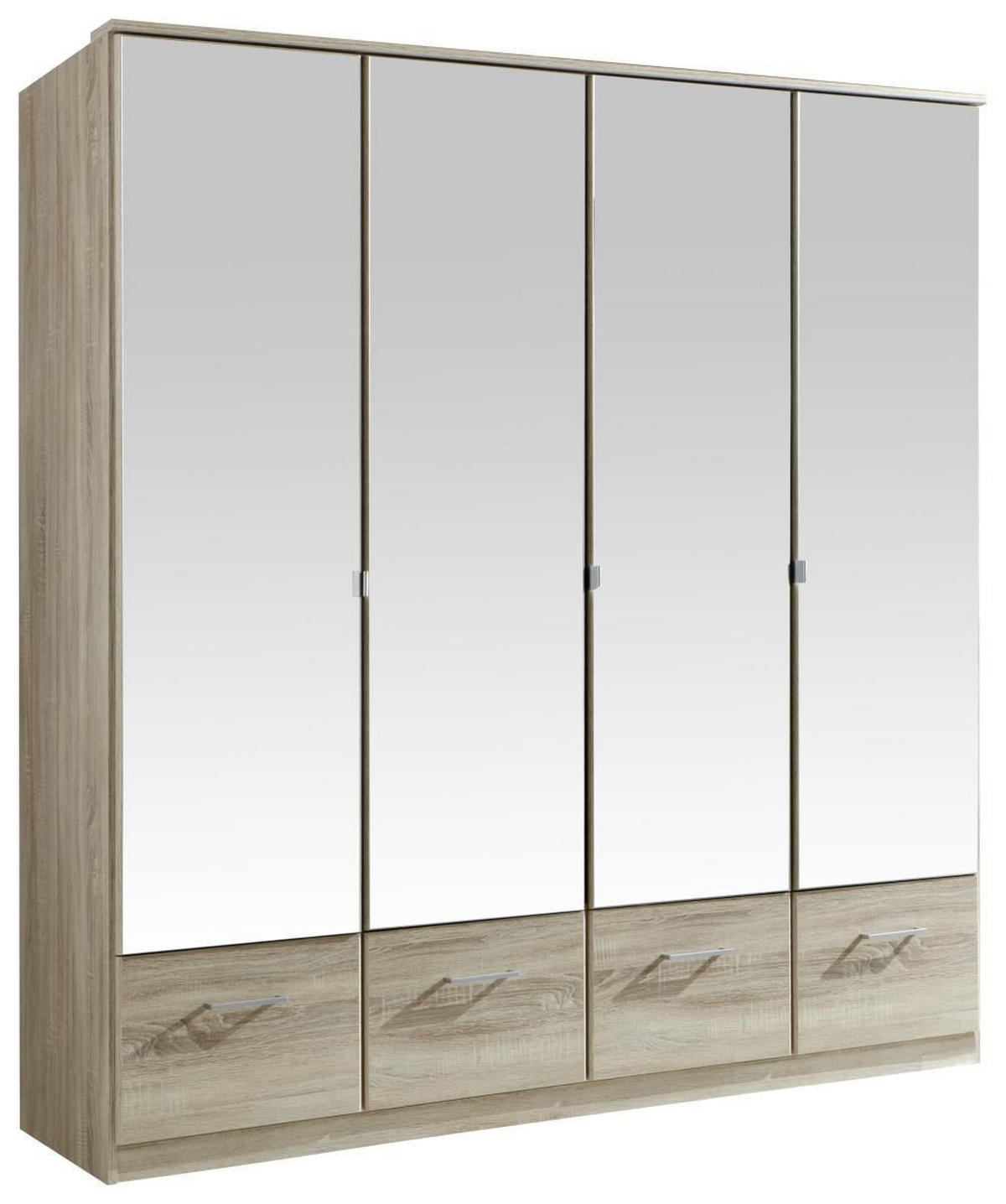 GARDEROB MED GÅNGJÄRN 180/199/58 cm 4-dörrar - aluminiumfärg/ekfärgad, Klassisk, metall/trämaterial (180/199/58cm) - MID.YOU
