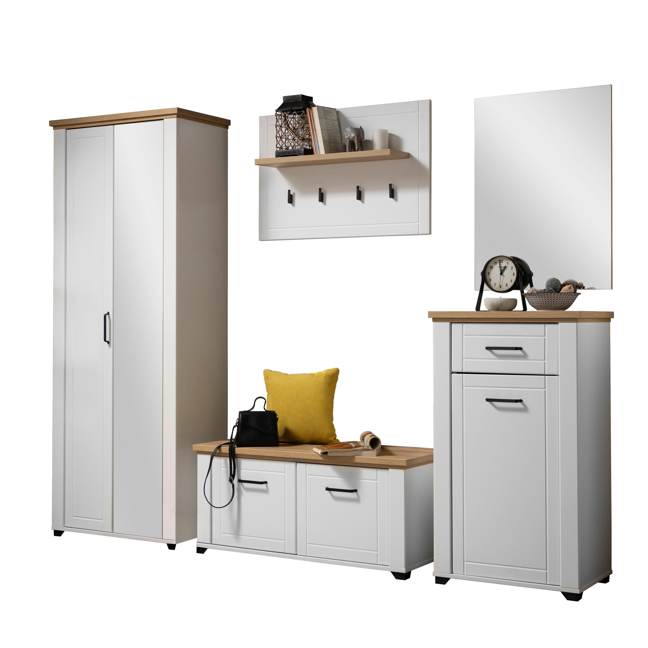 GARDEROBE 5-teilig  in 260/194,5/41 cm  - Weiß/Eiche Artisan, Basics, Holzwerkstoff (260/194,5/41cm) - Carryhome