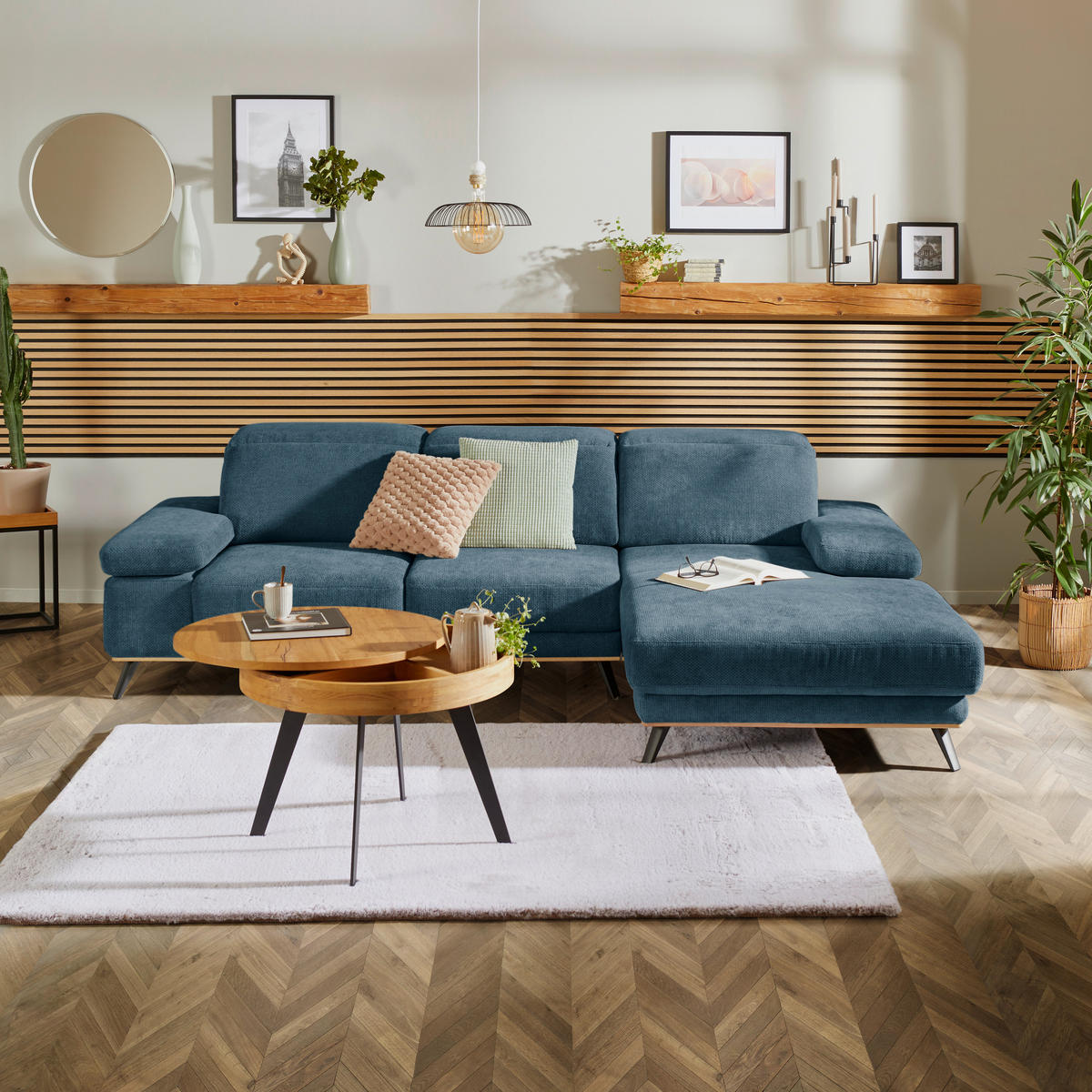 ECKSOFA in Struktur Blau  - Blau/Schwarz, Modern, Textil/Metall (283/194cm) - MID.YOU