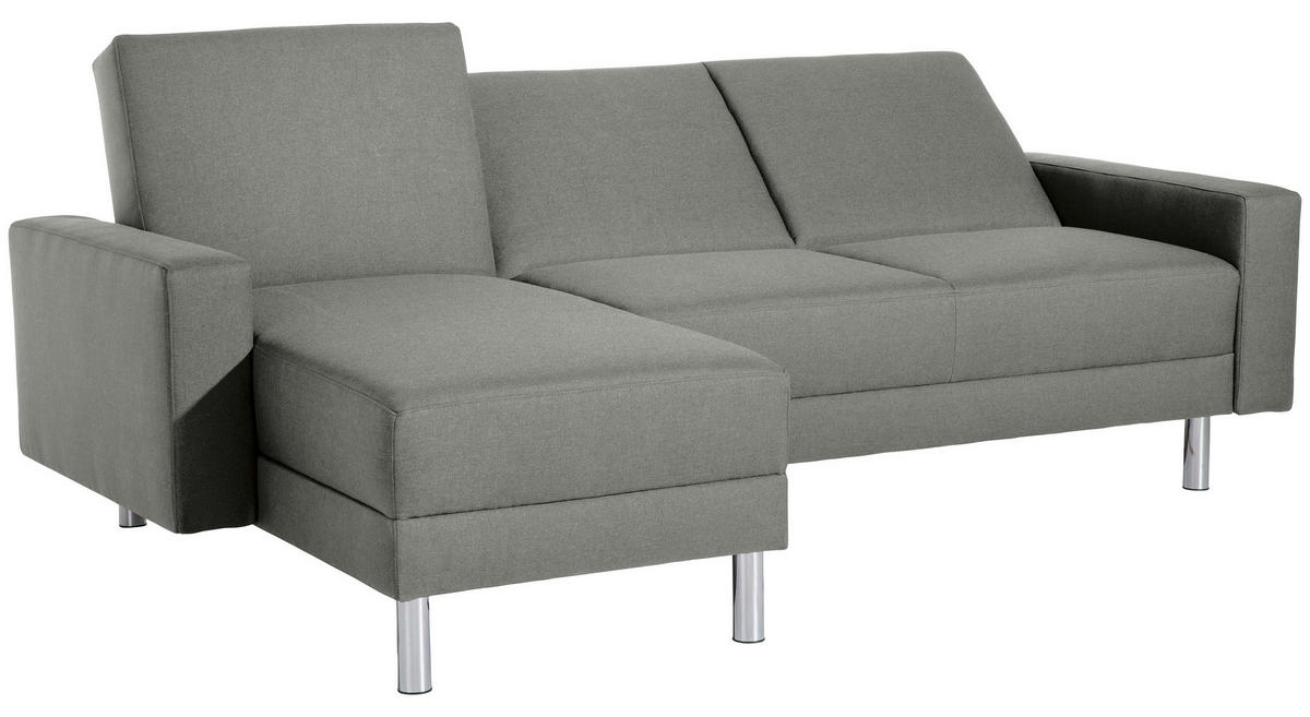 ECKSCHLAFSOFA inkl. Hocker in Hellgrau Textil   - Chromfarben/Hellgrau, Konventionell, Textil/Metall (152/230cm) - Max Winzer