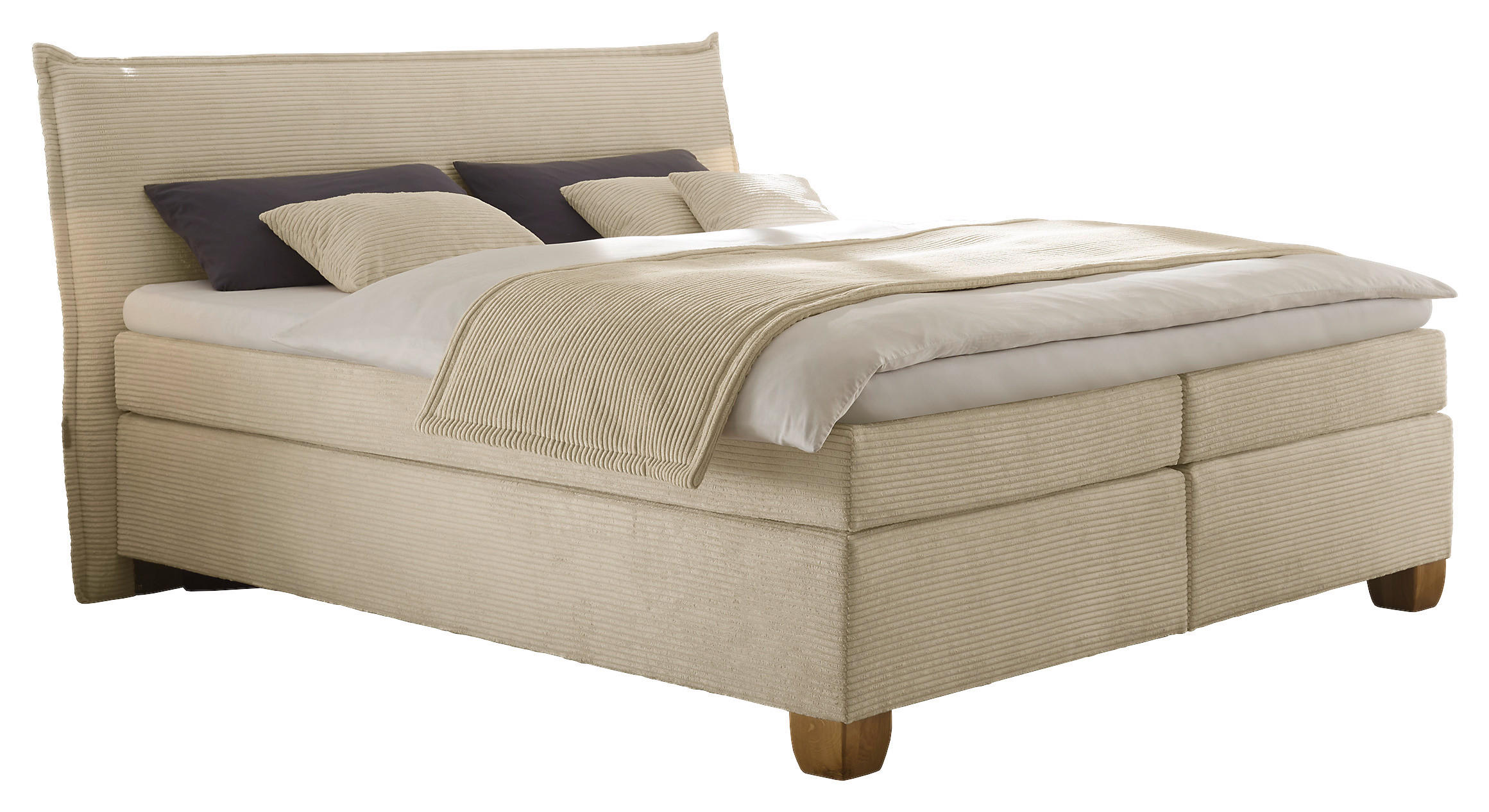 BOXSPRINGBETT 180/200 cm,  in Creme, Matratzen, H3 = fest, unterschiedliche Matratzenhärtegrade je Bettseite  - Eichefarben/Creme, KONVENTIONELL, Holz/Textil (180/200cm) - Carryhome