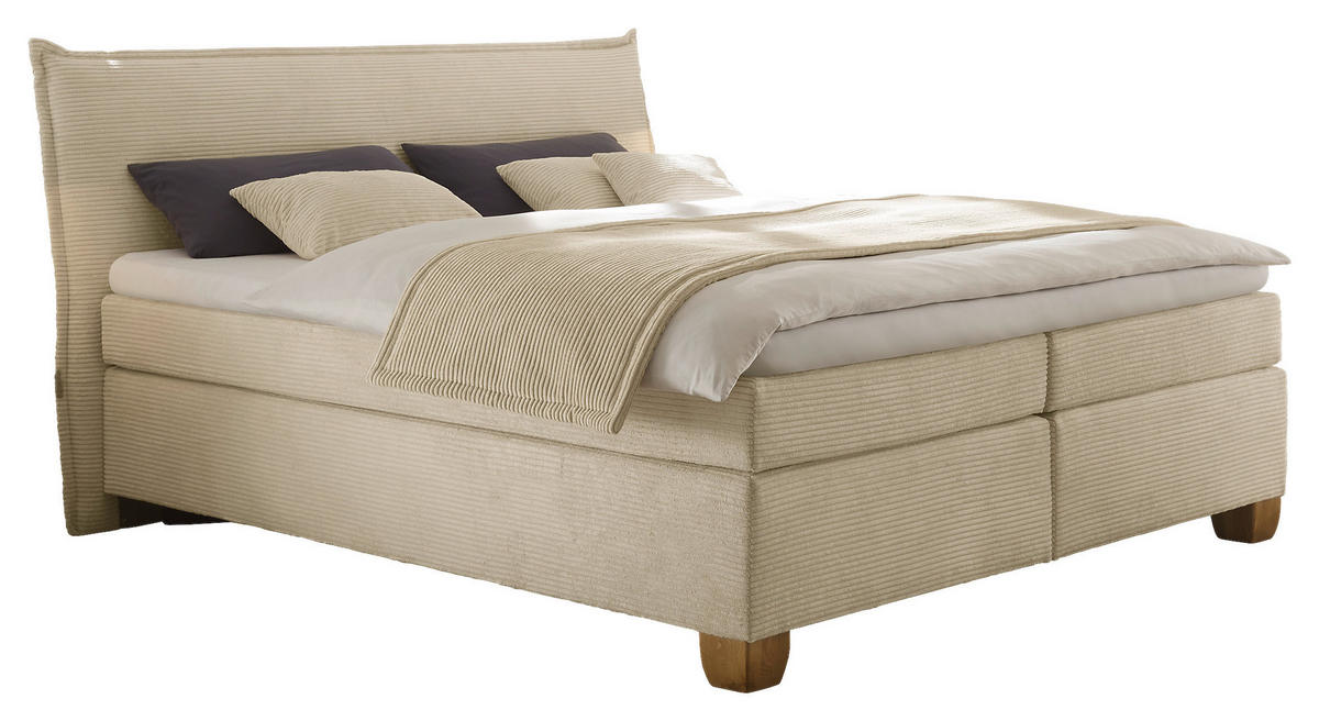 BOXSPRINGBETT 180/200 cm,  in Creme, Matratzen, H3 = fest, unterschiedliche Matratzenhärtegrade je Bettseite  - Eichefarben/Creme, KONVENTIONELL, Holz/Textil (180/200cm) - Carryhome