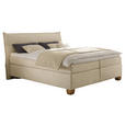 BOXSPRINGBETT 180/200 cm,  in Creme, Matratzen, H3 = fest, unterschiedliche Matratzenhärtegrade je Bettseite  - Eichefarben/Creme, KONVENTIONELL, Holz/Textil (180/200cm) - Carryhome