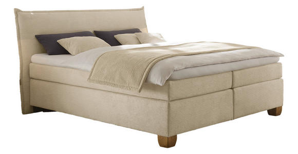 BOXSPRINGBETT 180/200 cm,  in Creme, Matratzen, H3 = fest, unterschiedliche Matratzenhärtegrade je Bettseite  - Eichefarben/Creme, KONVENTIONELL, Holz/Textil (180/200cm) - Carryhome