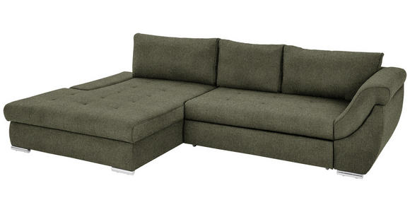 ECKSOFA in Flachgewebe Olivgrün  - Silberfarben/Olivgrün, Design, Textil/Metall (174/306cm) - Carryhome