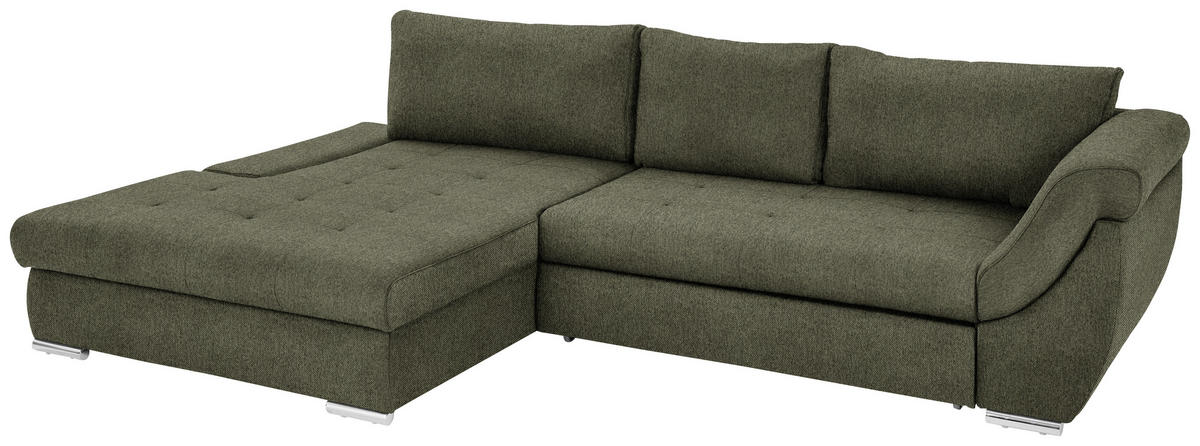ECKSOFA Olivgrün Flachgewebe  - Silberfarben/Olivgrün, Design, Textil/Metall (174/306cm) - Carryhome