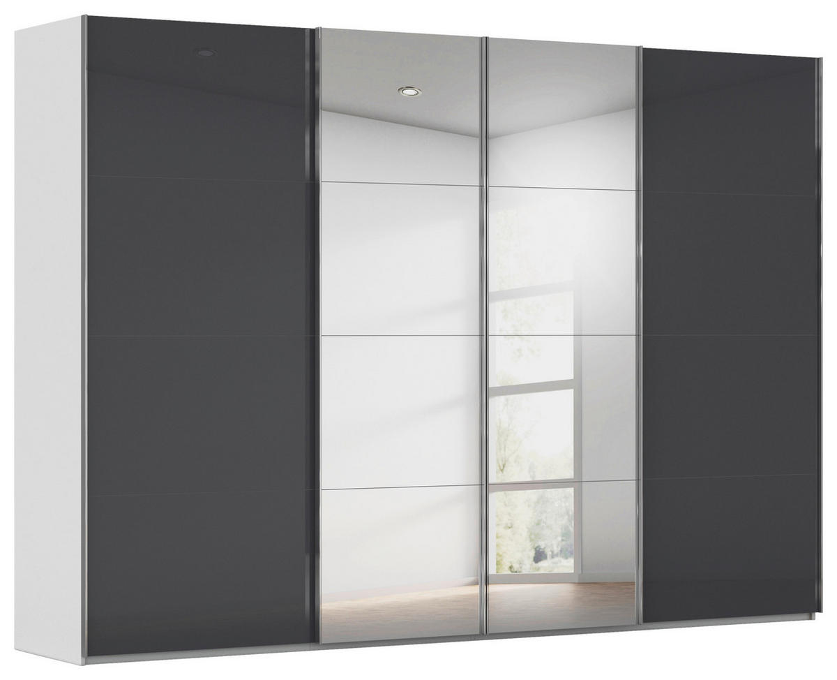 SCHWEBETÜRENSCHRANK  in Schwarz, Seidengrau  - Chromfarben/Seidengrau, Design, Glas/Holzwerkstoff (316/235/68cm) - Novel