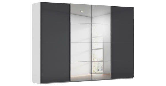 SCHWEBETÜRENSCHRANK  in Schwarz, Seidengrau  - Chromfarben/Seidengrau, Design, Glas/Holzwerkstoff (316/223/68cm) - Novel