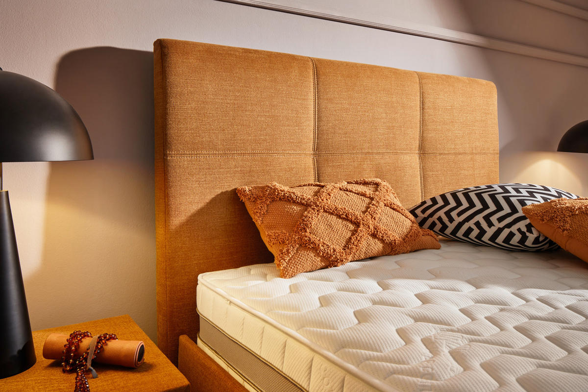 POLSTERBETT 120/200 cm, Bettkasten, Lattenroste, Matratzen,  - Senfgelb/Schwarz, Design, Holz/Textil (120/200cm) - Voleo