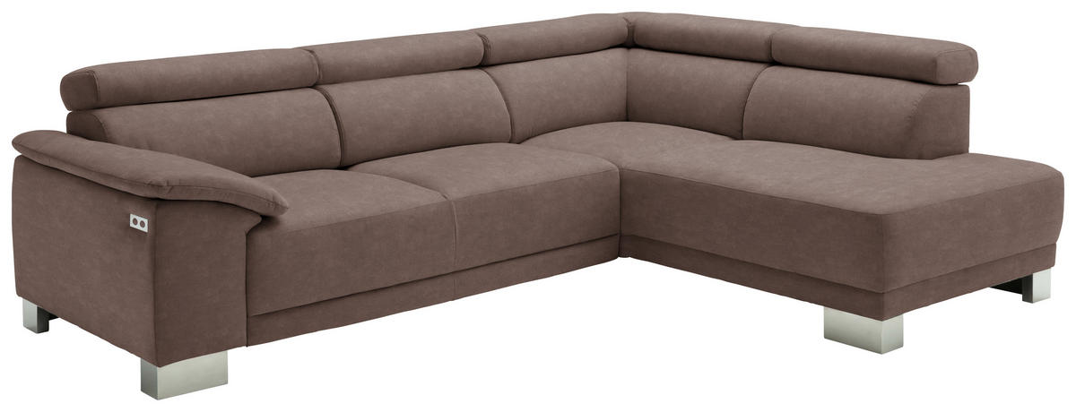 ECKSOFA in Mikrofaser Braun  - Chromfarben/Braun, Design, Holz/Textil (270/205cm) - Pure Home Lifestyle