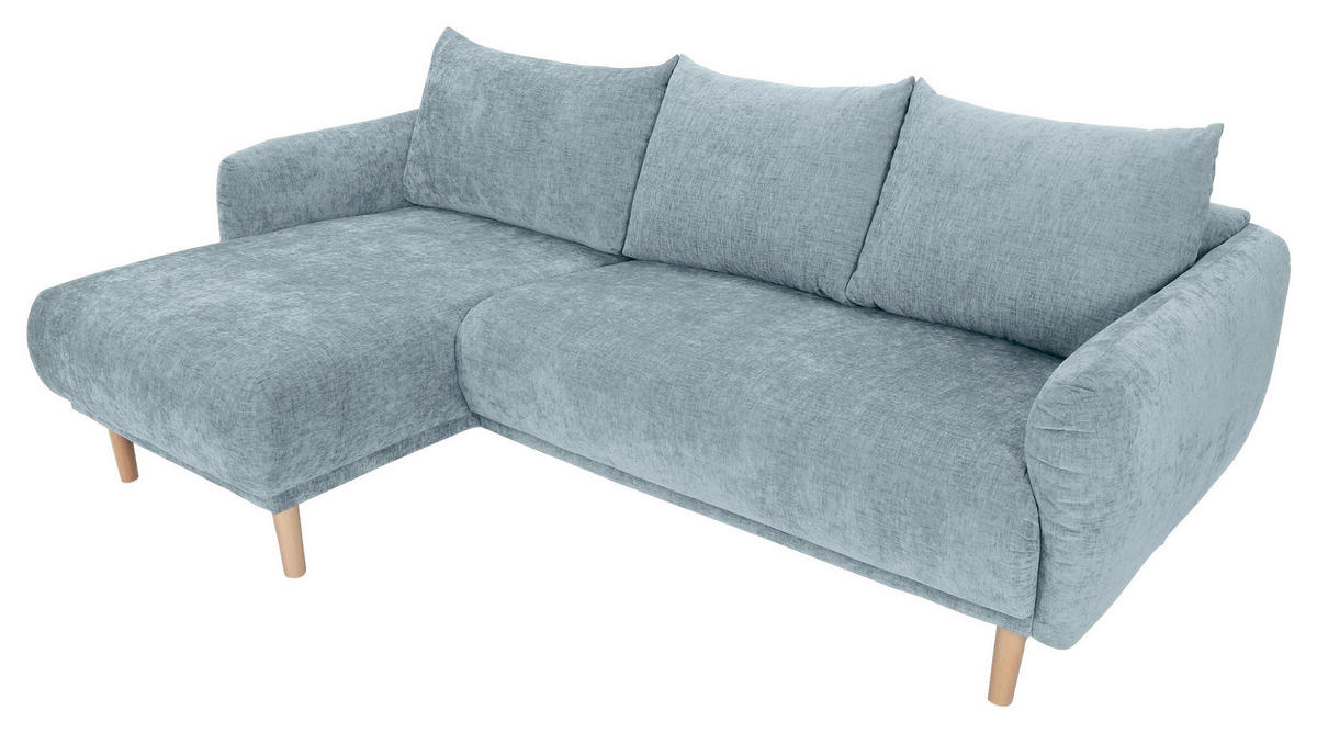 ECKSOFA Blau Flachgewebe  - Blau/Buchefarben, KONVENTIONELL, Holz/Textil (144/230cm) - Carryhome