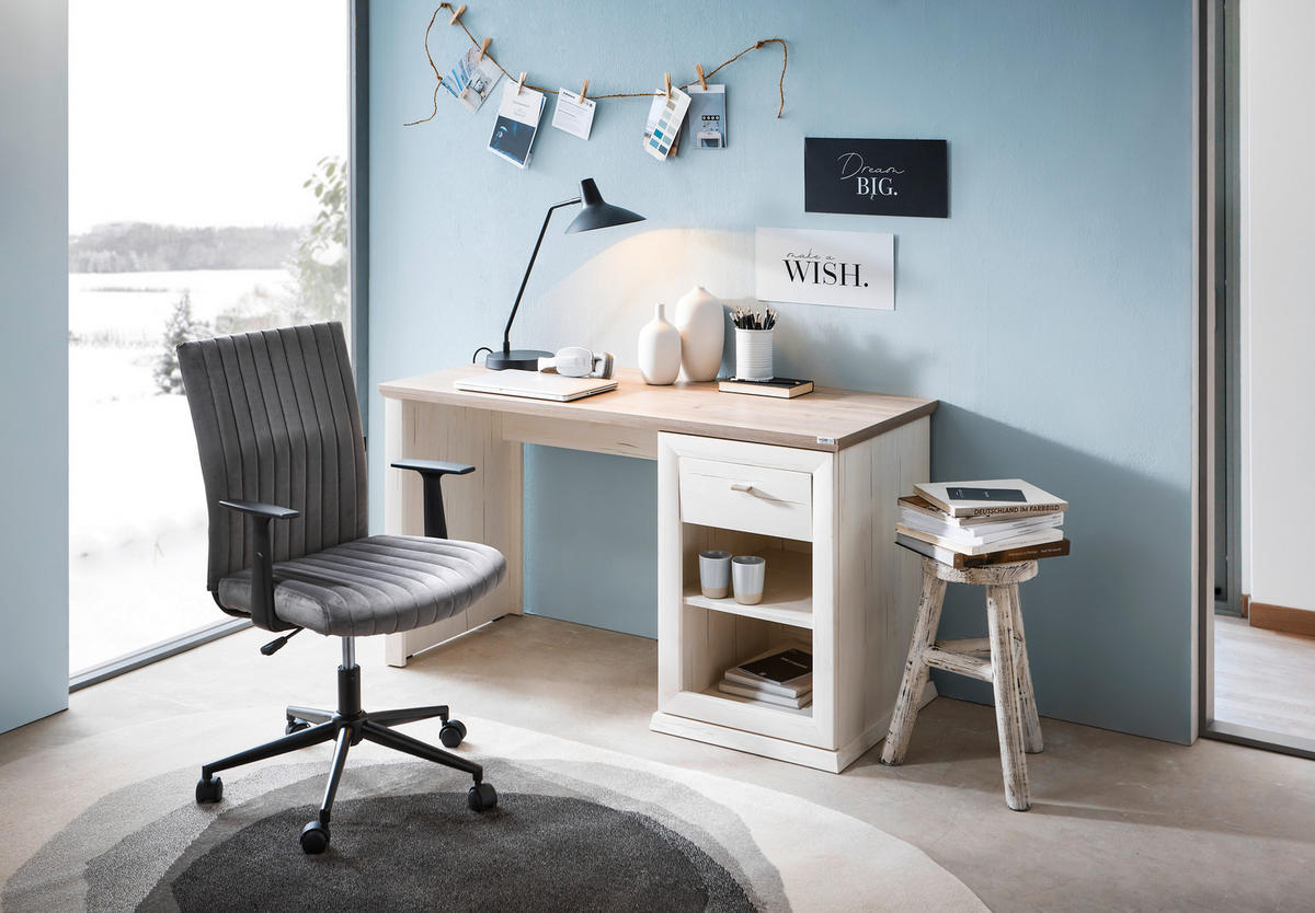 SCHREIBTISCH 135/59/76 cm  in Grau, Weiss  - Weiss/Grau, Lifestyle, Holzwerkstoff/Metall (135/59/76cm) - Hom`in