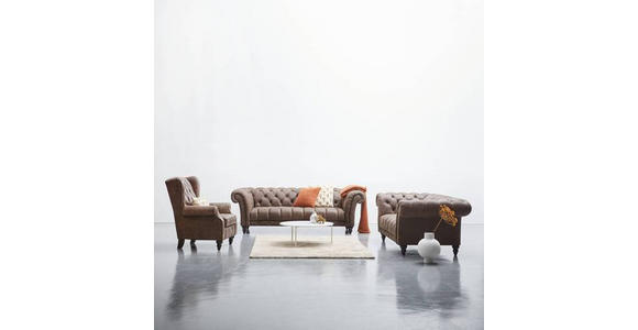 CHESTERFIELD-SOFA Dunkelbraun Echtleder  - Dunkelbraun, LIFESTYLE, Leder/Holz (200/74/101cm) - Landscape