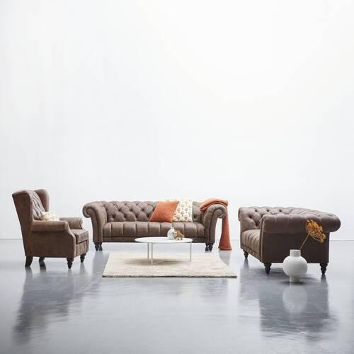 CHESTERFIELD-SOFA Dunkelbraun Echtleder  - Dunkelbraun, LIFESTYLE, Leder/Holz (200/74/101cm) - Landscape