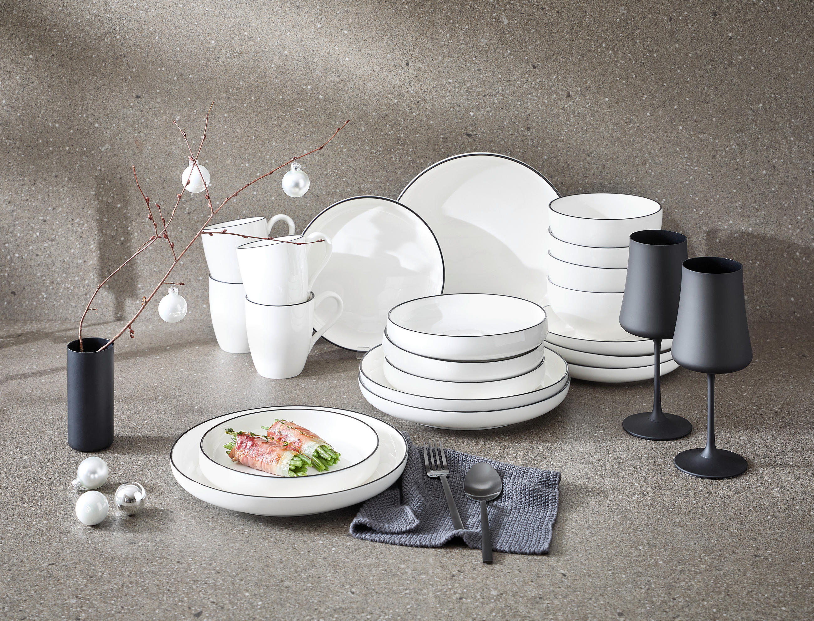 KOMBISERVICE Schwarz, Weiß Oslo 20-teilig 4 Personen - Schwarz/Weiß, Design, Keramik - Novel