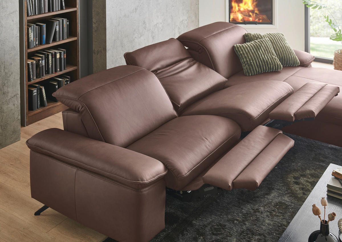 ECKSOFA Echtleder Rotbraun  - Rotbraun/Schwarz, Design, Leder/Metall (169/307cm) - Beldomo Premium