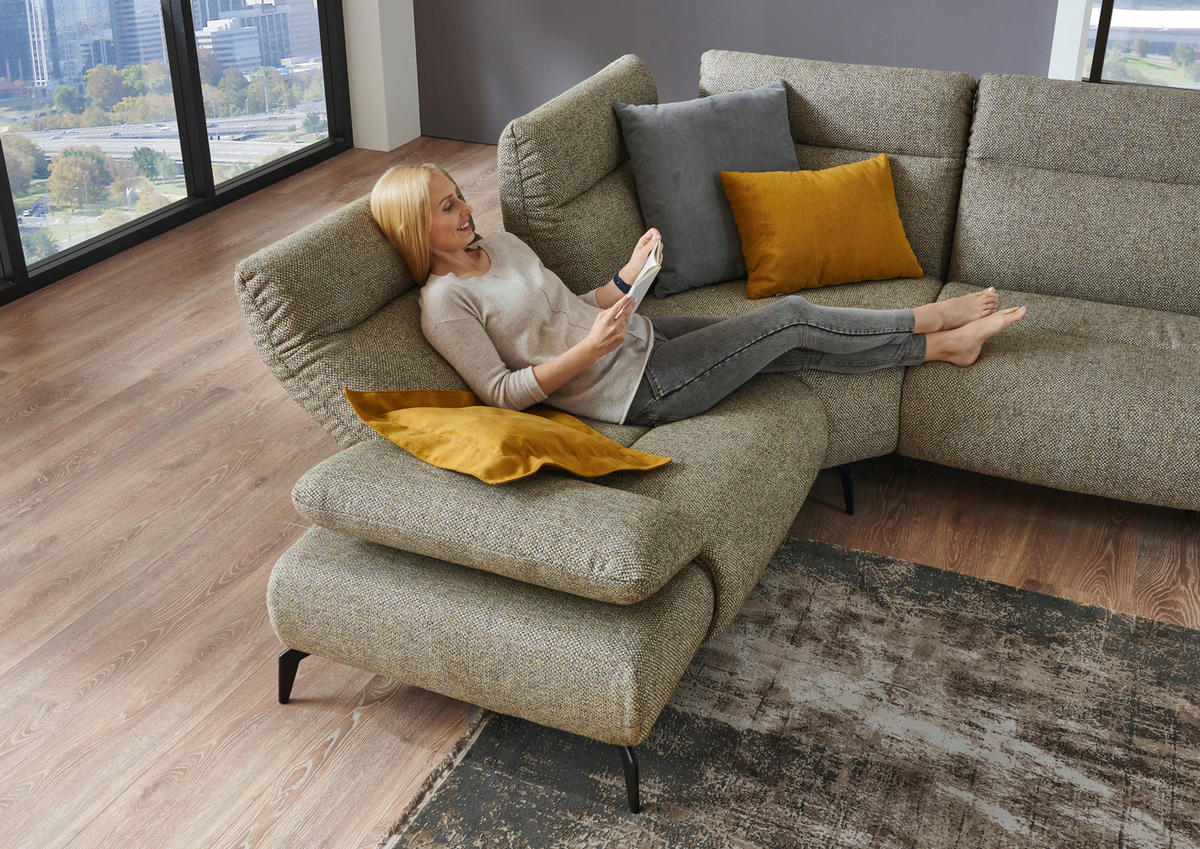 ECKSOFA in Webstoff Graubraun  - Graubraun/Schwarz, Design, Textil/Metall (223/290cm) - Moderano