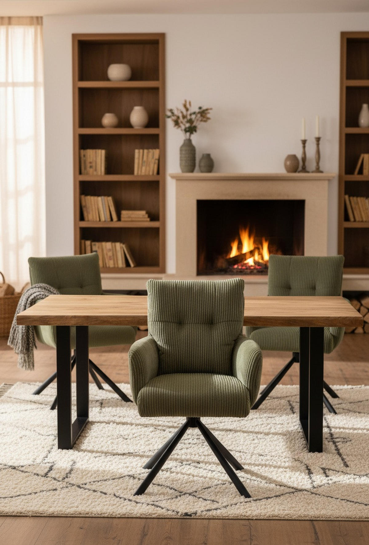 ARMLEHNSTUHL  in Eisen Cord  - Schwarz/Grün, KONVENTIONELL, Textil/Metall (60/95/67cm) - MID.YOU