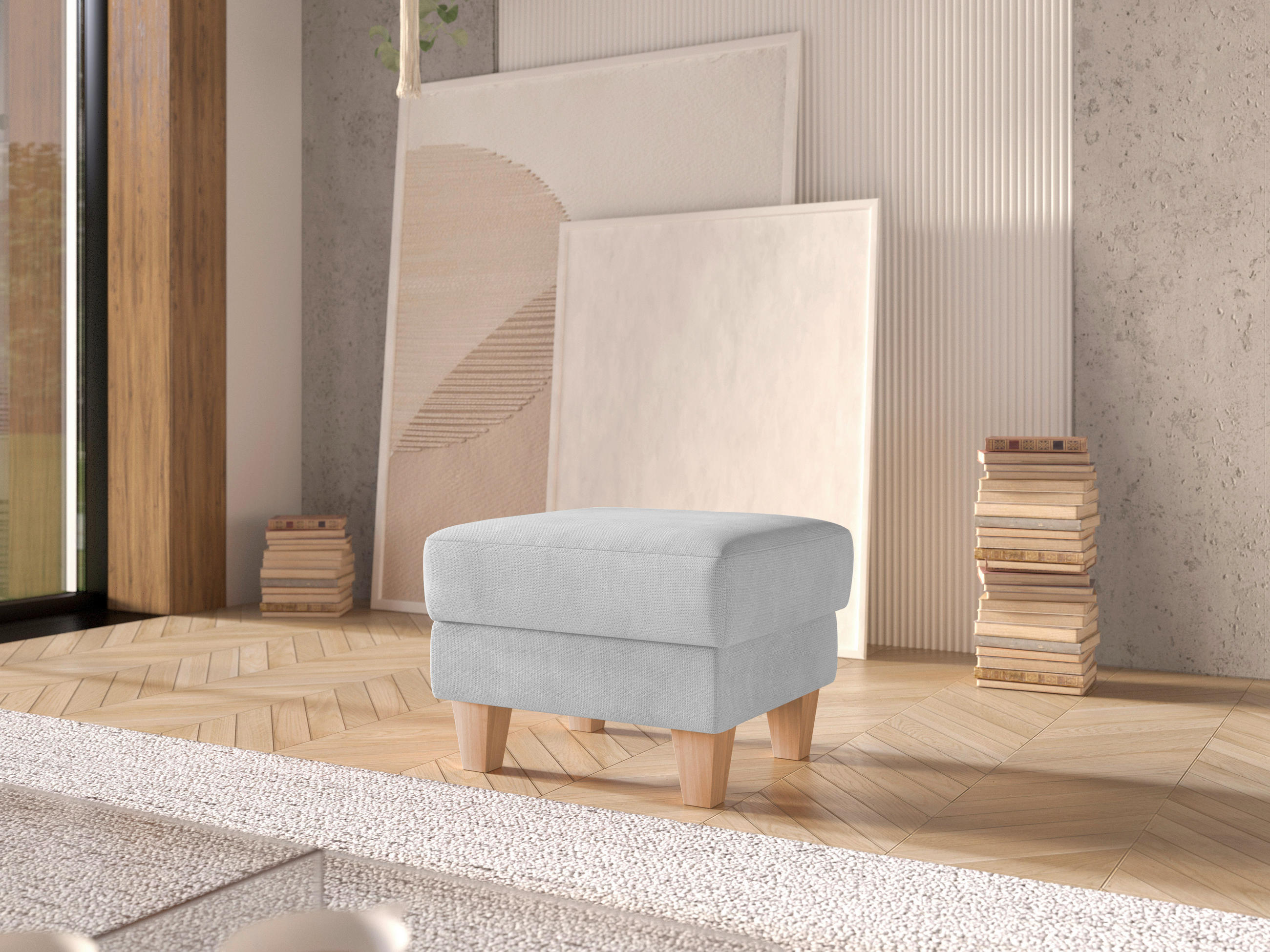 HOCKER Textil Silberfarben  - Eichefarben/Silberfarben, Konventionell, Holz/Textil (58/48/58cm) - Sit & More