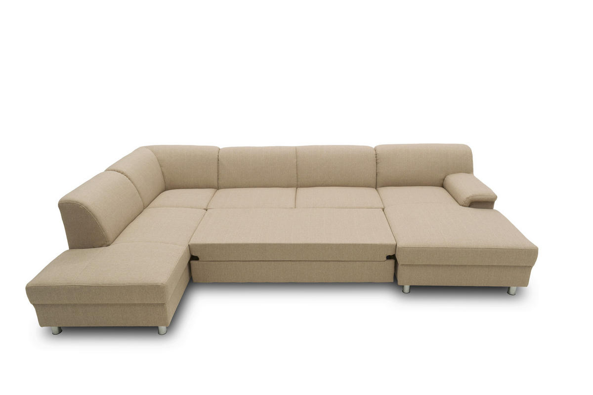 WOHNLANDSCHAFT Beige Webstoff  - Chromfarben/Beige, KONVENTIONELL, Textil/Metall (195/308/150cm) - MID.YOU
