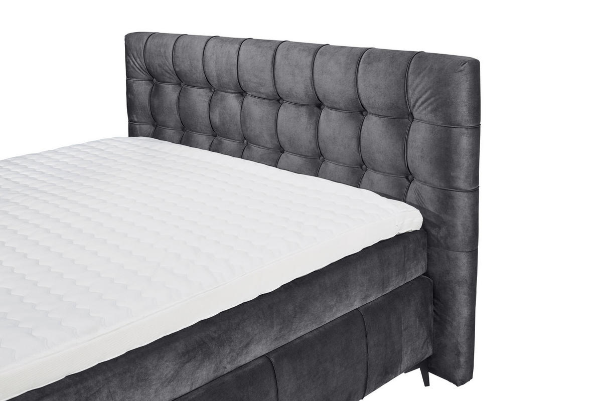 BOXSPRINGBETT 180/200 cm,  in Anthrazit, gepolstertes Kopfteil, Topper, Matratzen, H3 + H4 = fest + sehr fest  - Anthrazit/Schwarz, KONVENTIONELL, Kunststoff/Textil (180/200cm) - Modante