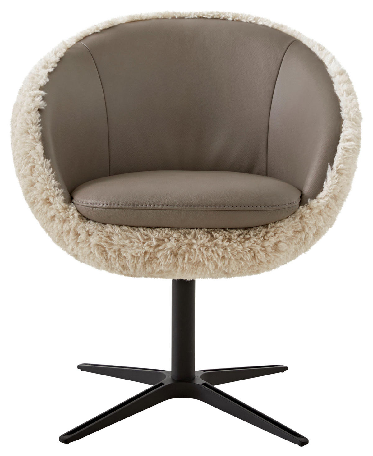 ARMLEHNSTUHL  in Hochflor Kombination Echtleder/Stoff pigmentiert  - Beige/Graubraun, Design, Leder/Textil (65/81/61cm) - Koinor