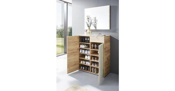 SCHUHSCHRANK Eichefarben, Kaschmir - Kaschmir/Eichefarben, Design, Glas/Holzwerkstoff (91/110/40cm) - Voleo