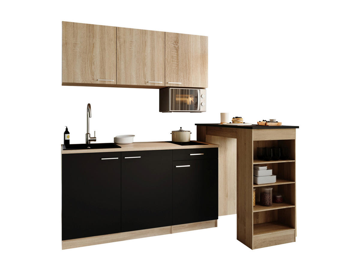 MAJHNA KUHINJA - črna/barve hrasta, Design, umetna masa/leseni material (150cm) - Respekta