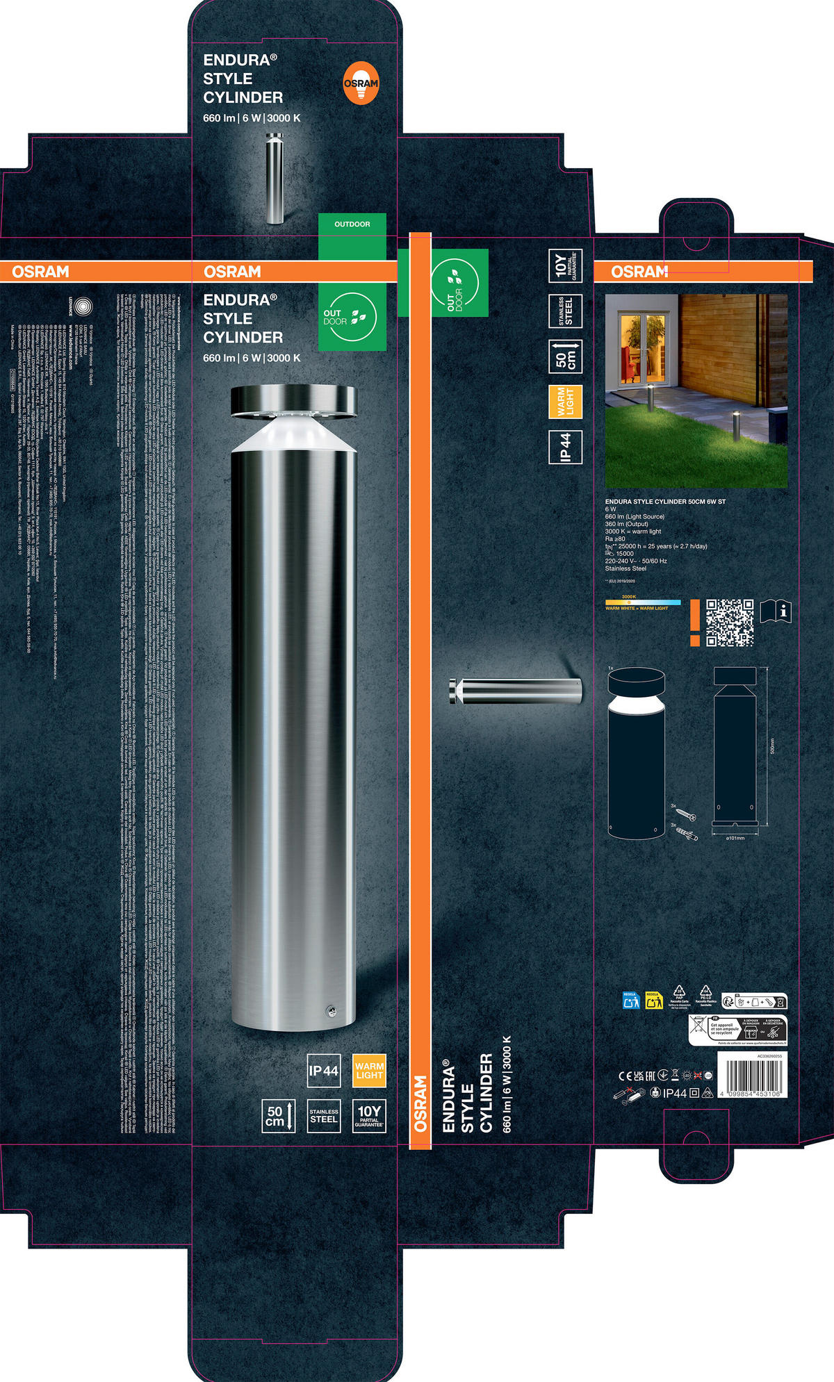 LED-AUßENLEUCHTE 10,1/50 cm   - Edelstahlfarben, Basics, Kunststoff/Metall (10,1/50cm) - Osram
