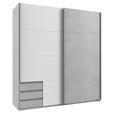 SCHWEBETÜRENSCHRANK  in Weiß, Hellgrau  - Hellgrau/Alufarben, Design, Holzwerkstoff/Metall (179/198/64cm) - Carryhome